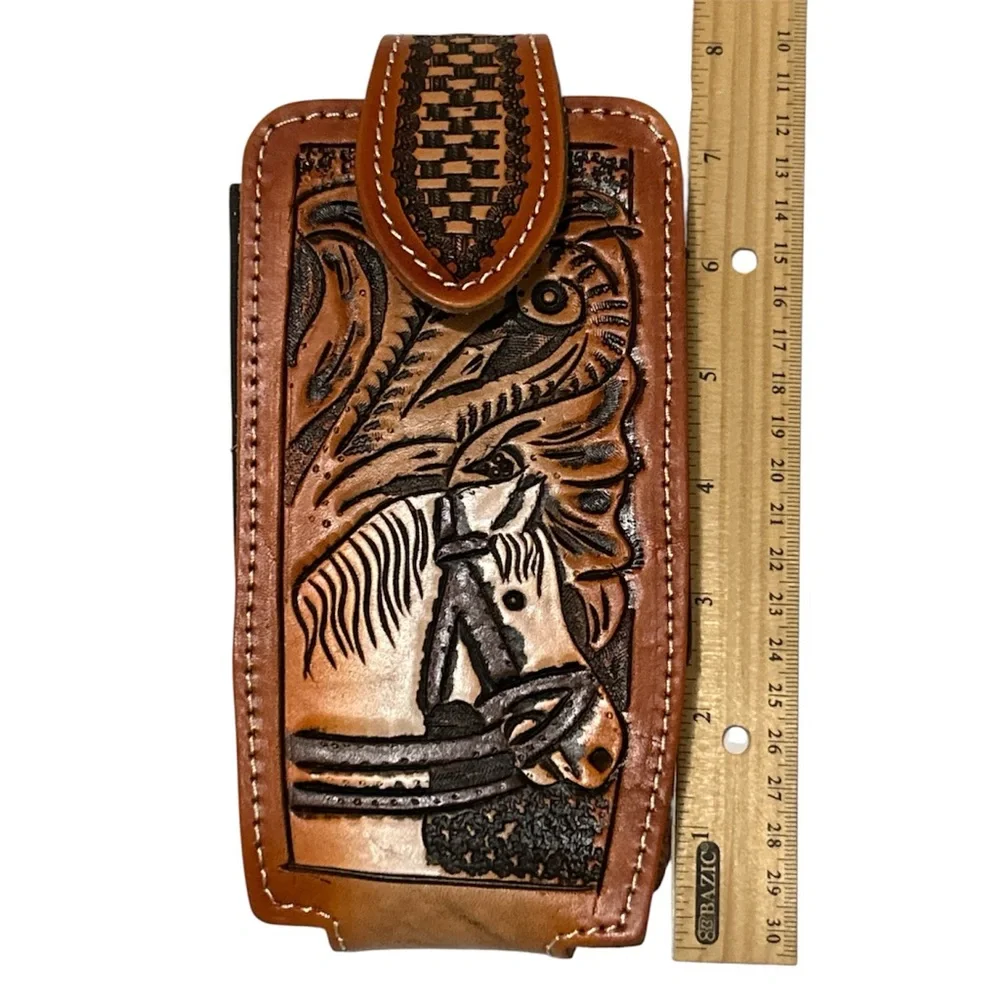 Western Leather Phone Holster- Funda vaquera de piel Brown and Black